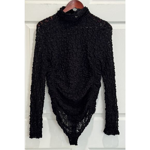 Free People Day And Night Black Lace Bodysuit Stretchy High Neck Size Large - Picture 3 of 10
